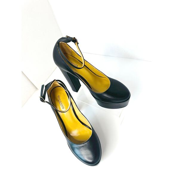 Tony Bianco Jaguar Platform Heels sz 7 Black Como Leather Ankle Strap Pump - Picture 3 of 10